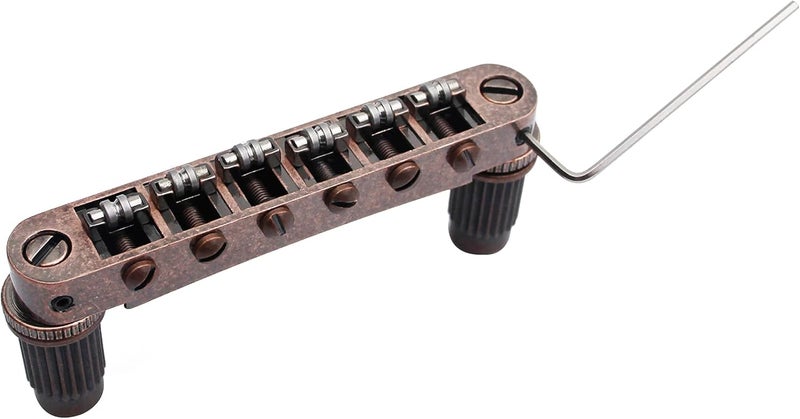 guyker LP Guitar Tune-O-Matic Roller Saddle Bridge GM005 + Vintage TP-6 Tailpiece Stop Bar Lock Combo Replacement Compatible with Les Paul LP 6 Strings Electric Guitar (Bronze) - Image 2